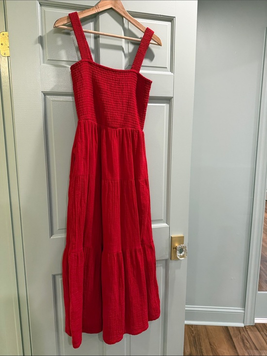 Quince Dresses & Skirts - Quince Red Smocked Tiered Midi Dress